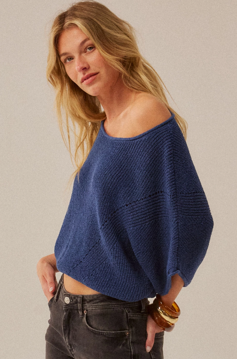 •SHANA• pointelle knit half sleeve sweater