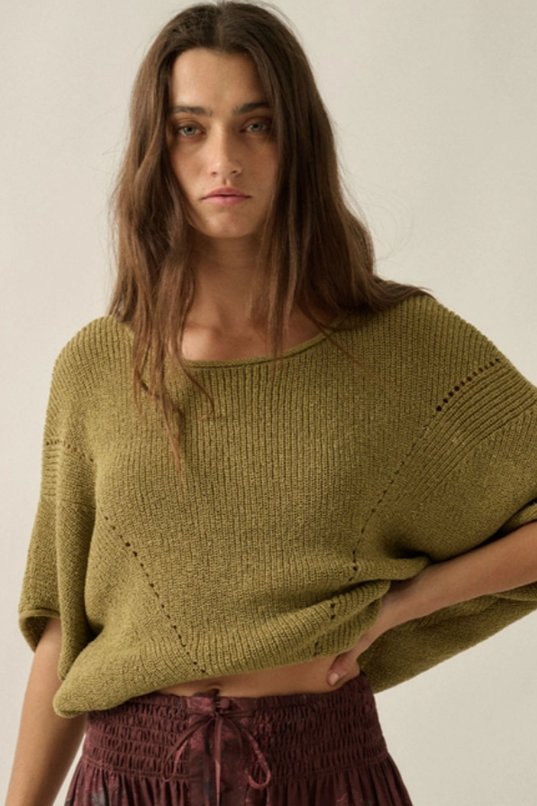 •SHANA• pointelle knit half sleeve sweater