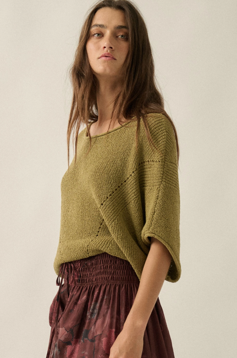 •SHANA• pointelle knit half sleeve sweater