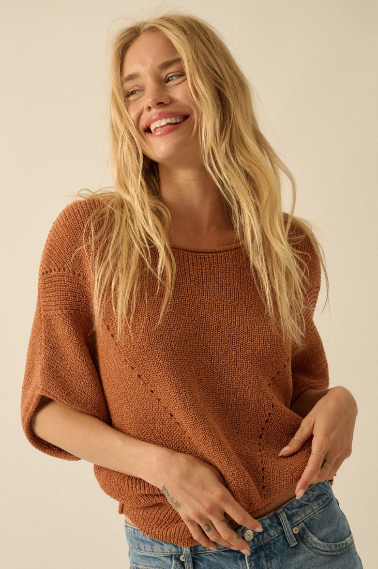 •SHANA• pointelle knit half sleeve sweater