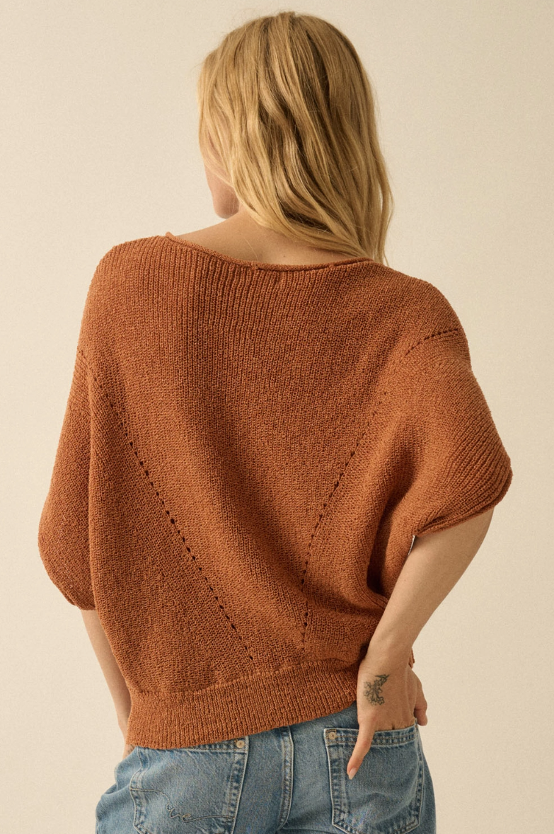 •SHANA• pointelle knit half sleeve sweater