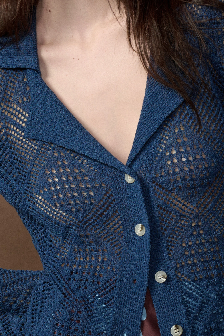•MONTANA - INDIGO• pointelle knit bell sleeve cardigan / top