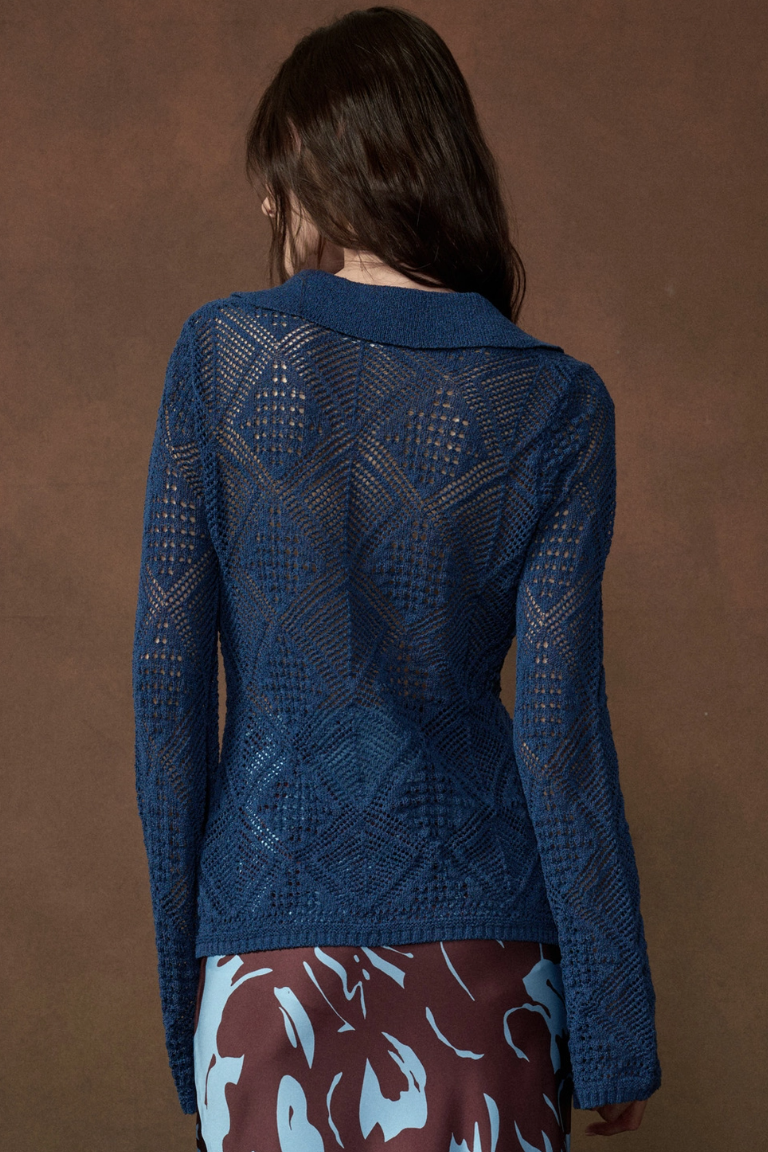 •MONTANA - INDIGO• pointelle knit bell sleeve cardigan / top