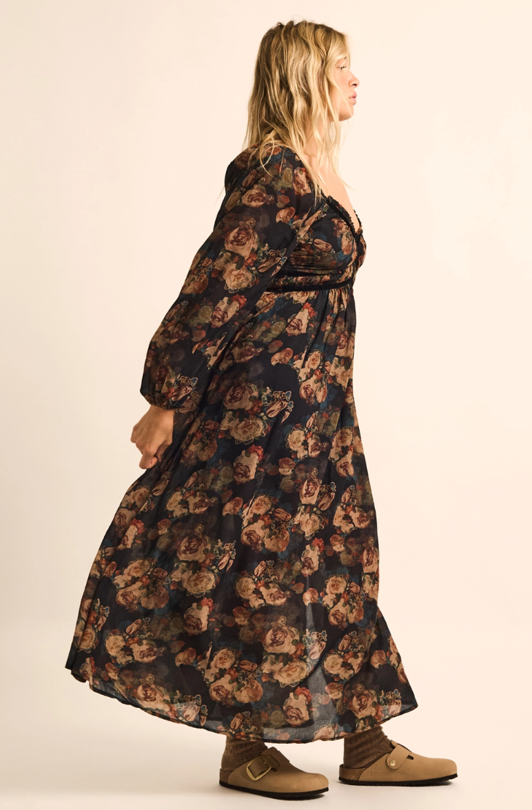 •OCTAVIA• velvet trim long sleeve maxi dress