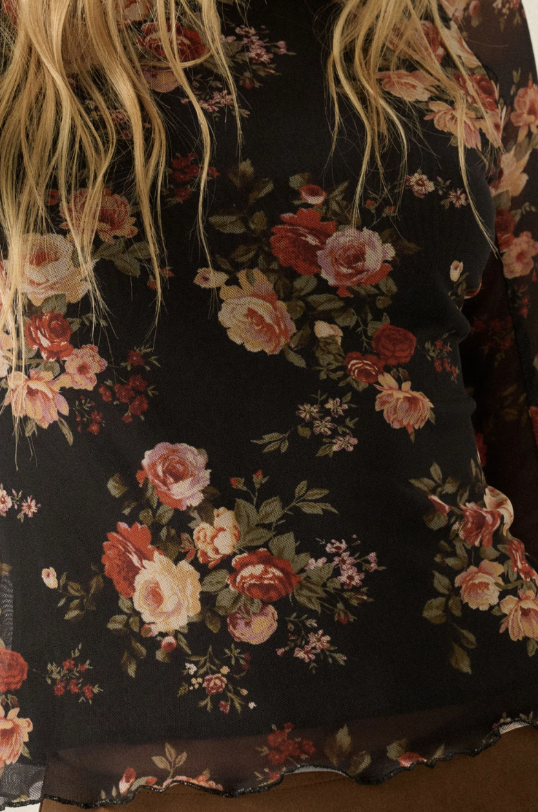 •HARLOWE• semi-sheer mesh floral top