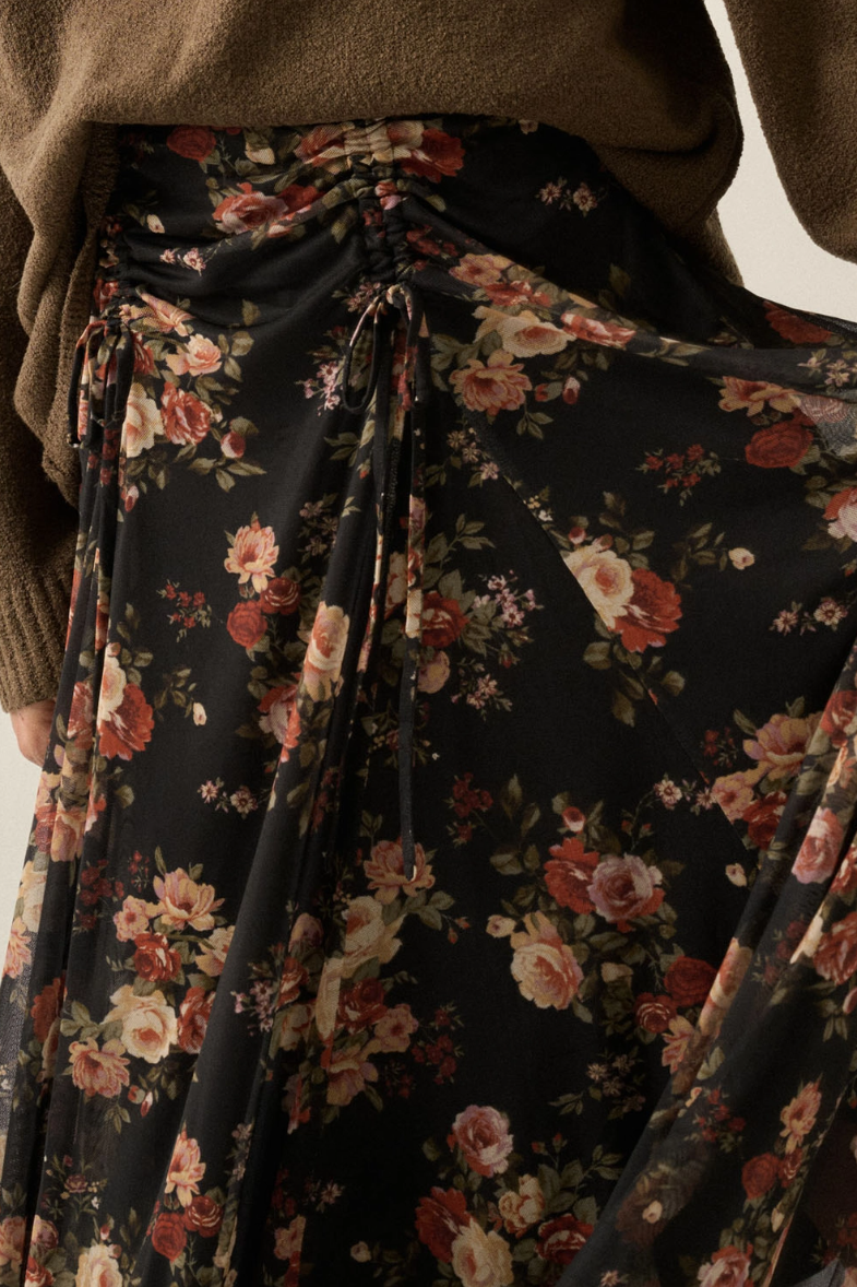 •HARLOWE• ruched mesh witchy hem midaxi skirt