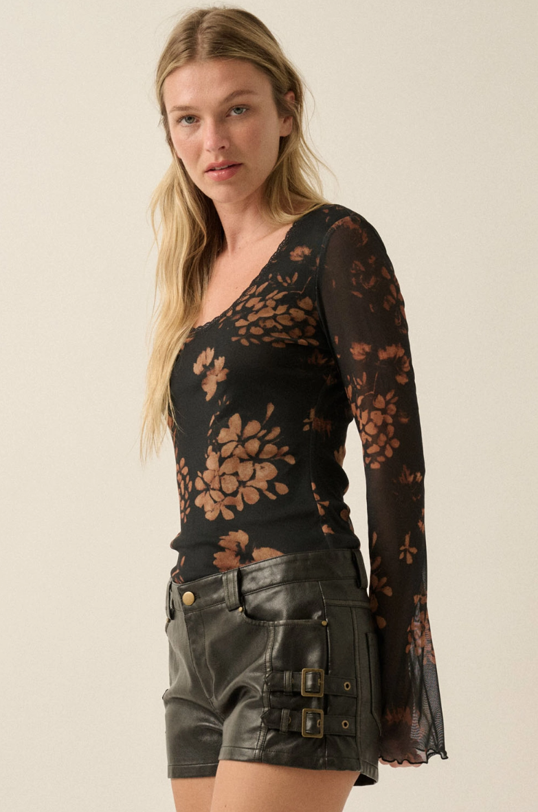 •RHIANNON• semi-sheer scoop neck bell sleeve top