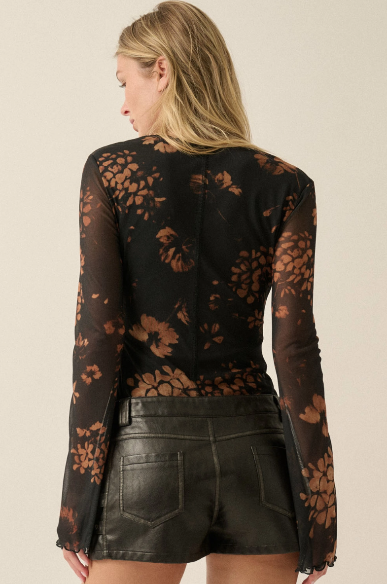 •RHIANNON• semi-sheer scoop neck bell sleeve top