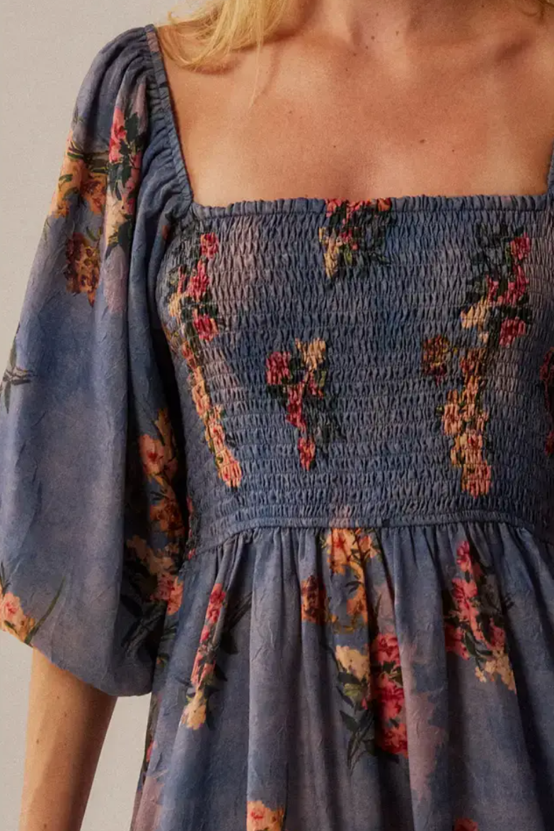•FREYA• bishop sleeve smocked midaxi dress