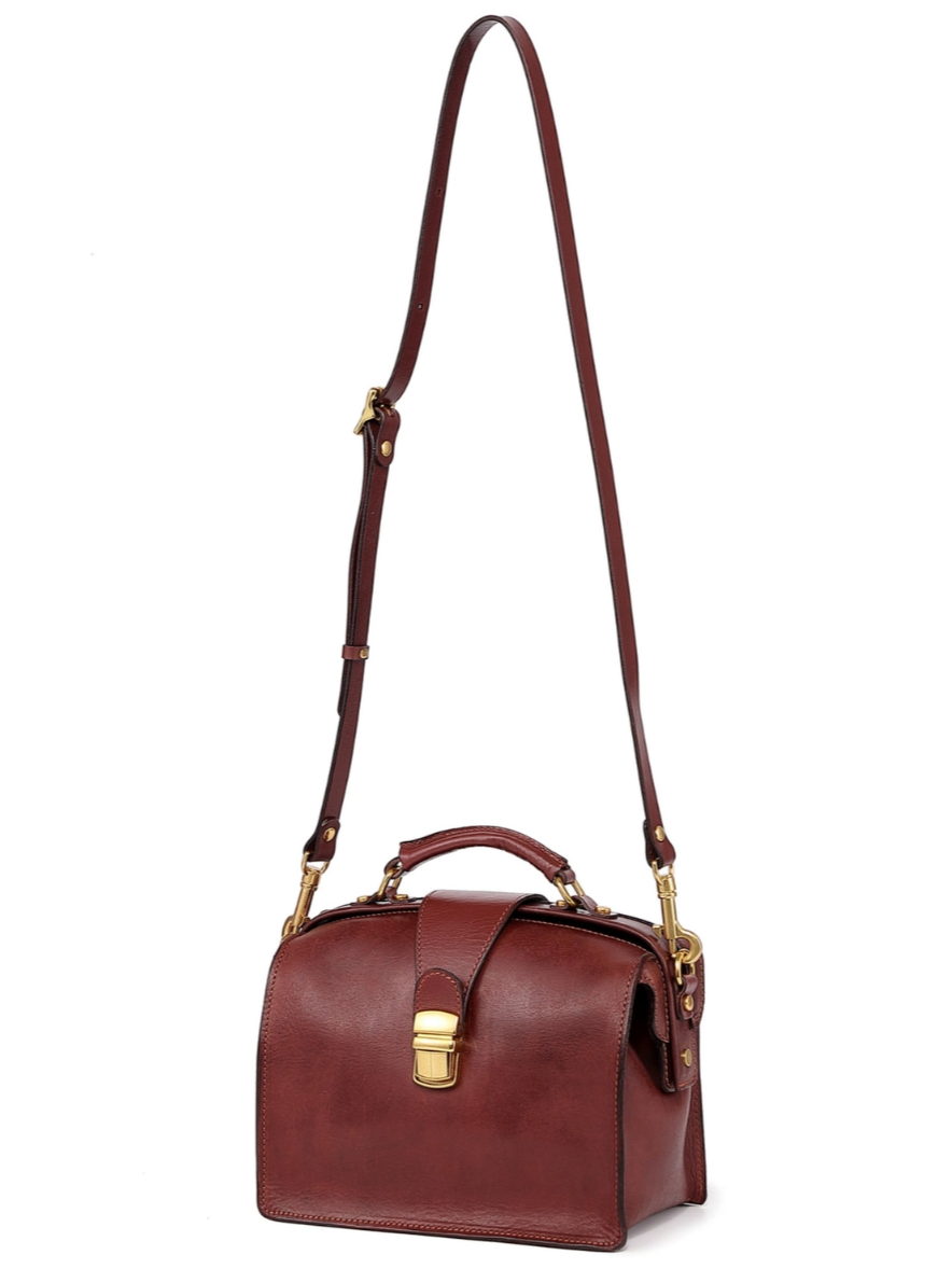 •BURLINGTON• mahogany leather doctor satchel/crossbody
