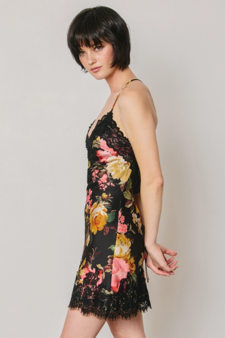 •COLLETTE• satin lace mini slip dress