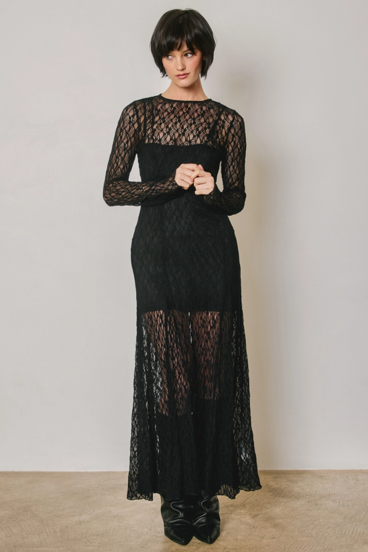 •FLORENCE - BLACK• long sleeve lace maxi dress