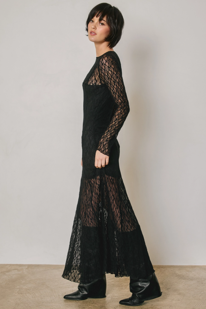 •FLORENCE - BLACK• long sleeve lace maxi dress
