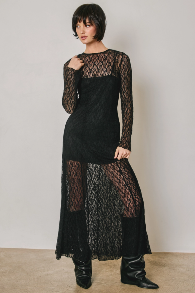 •FLORENCE - BLACK• long sleeve lace maxi dress