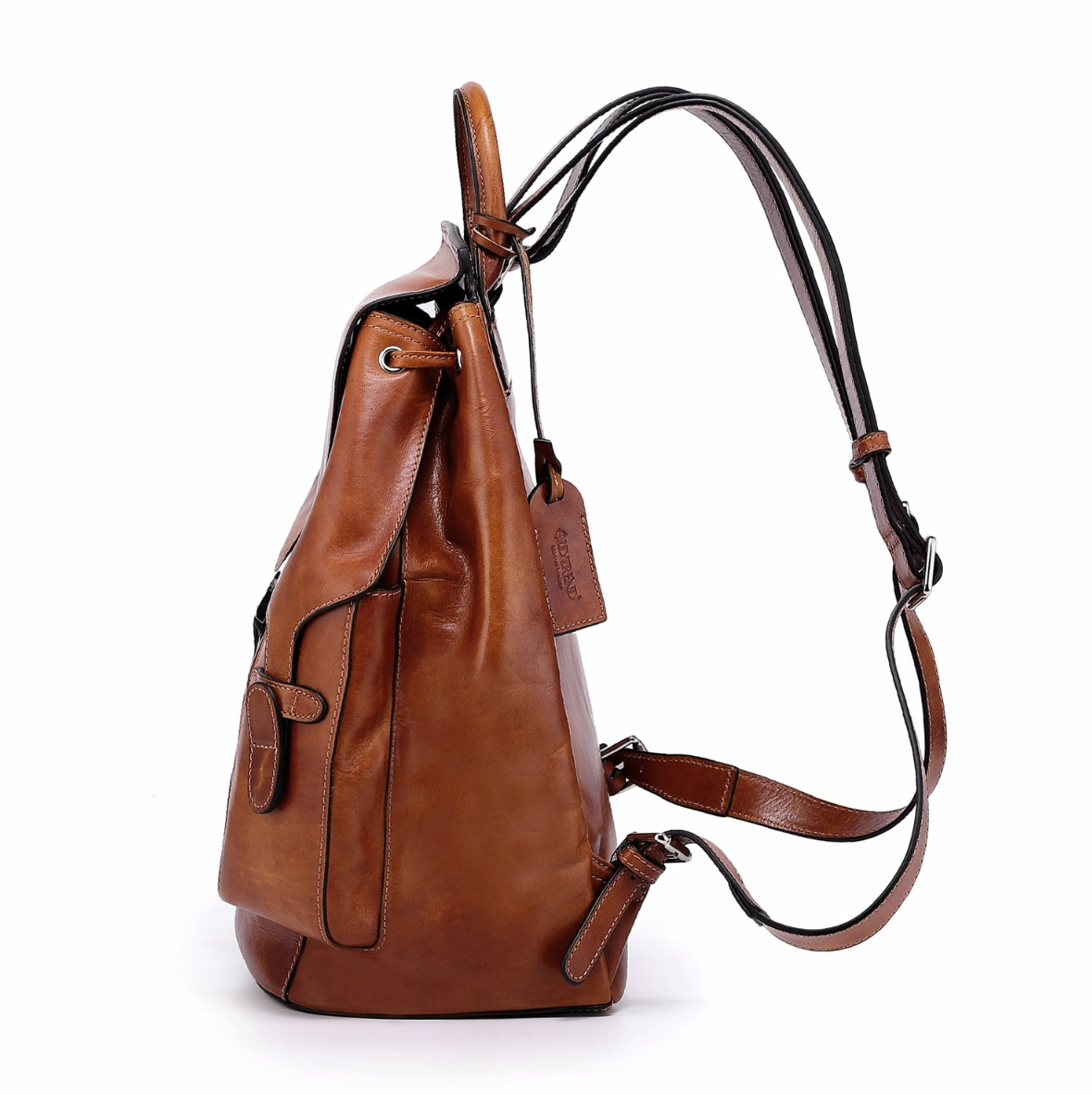 •CLEMSON• saddle brown leather backpack