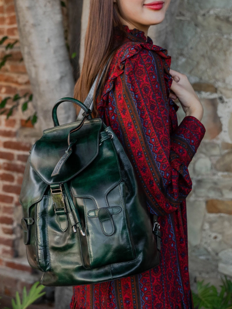 •CLEMSON• hunter green leather backpack