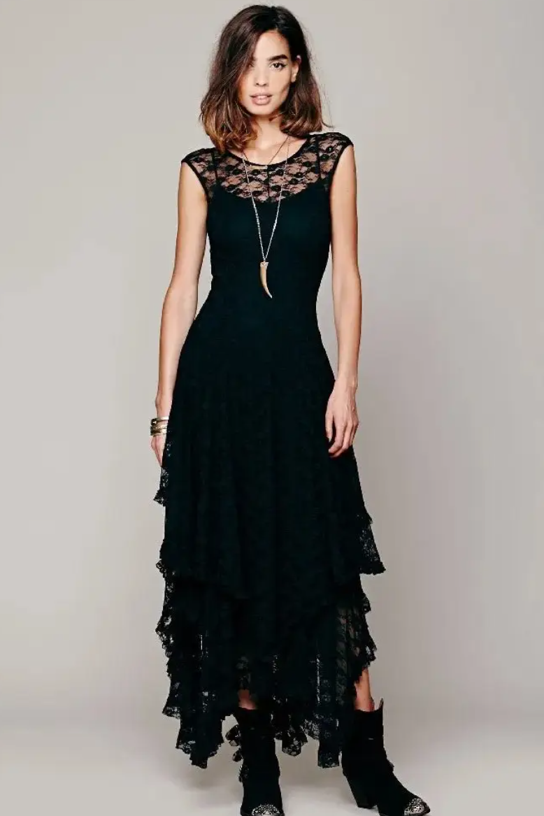 •STEVIE• sheer lace witchy hem midaxi dress