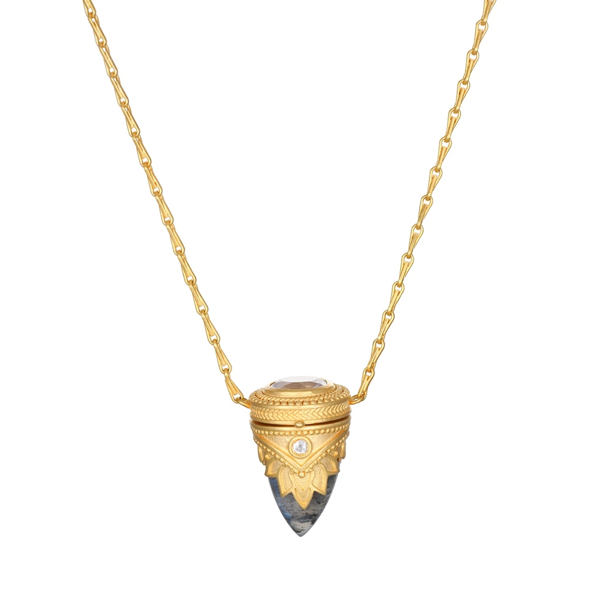 •GUIDING SPIRIT• labradorite + topaz gold locket necklace (18"-21" long)
