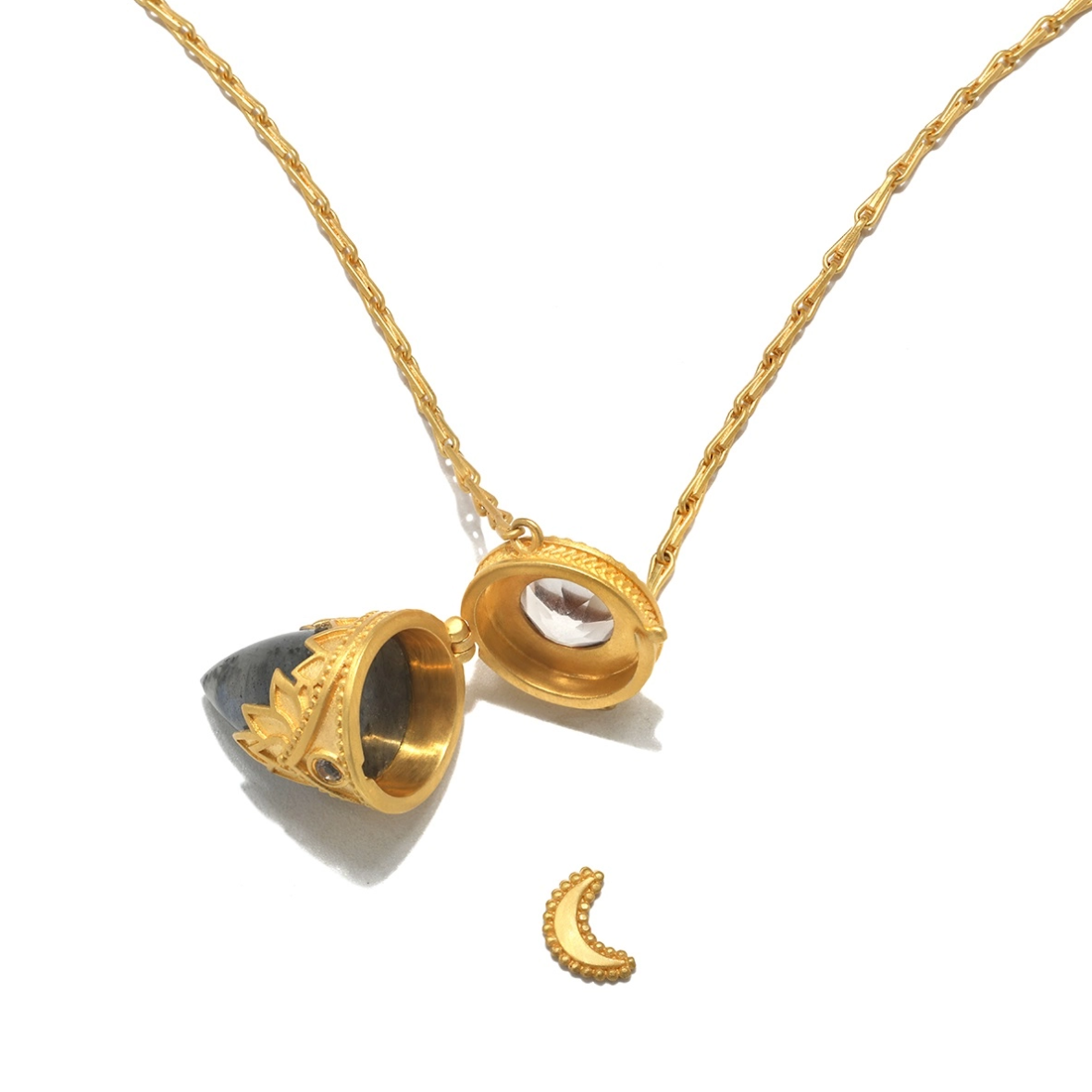 •GUIDING SPIRIT• labradorite + topaz gold locket necklace (18"-21" long)