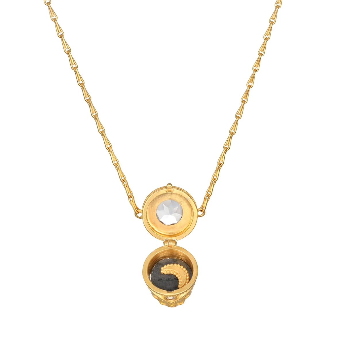 •GUIDING SPIRIT• labradorite + topaz gold locket necklace (18"-21" long)