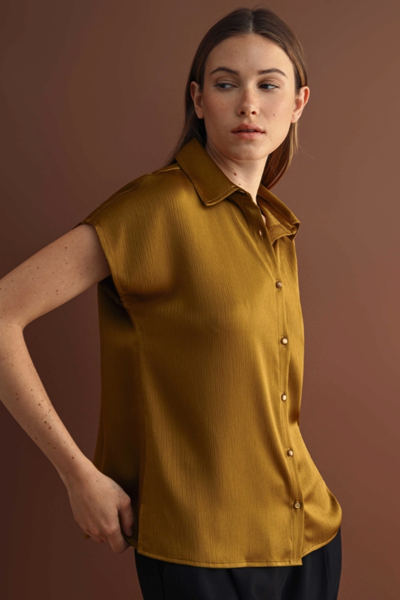 •SINOPIA• satin collared button down top