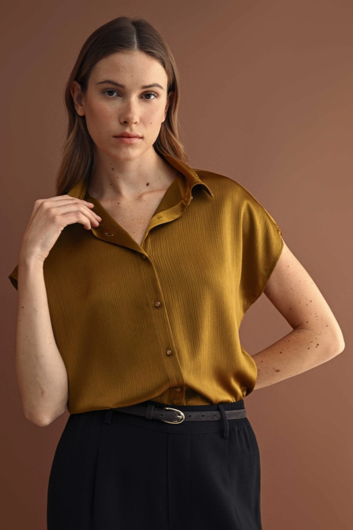 •SINOPIA• satin collared button down top