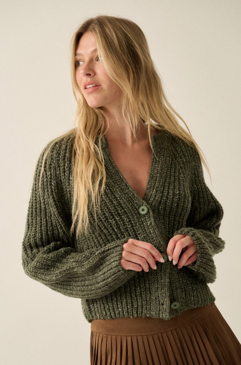 •DAPHNE - OLIVE• cotton blend ribbed knit cardigan
