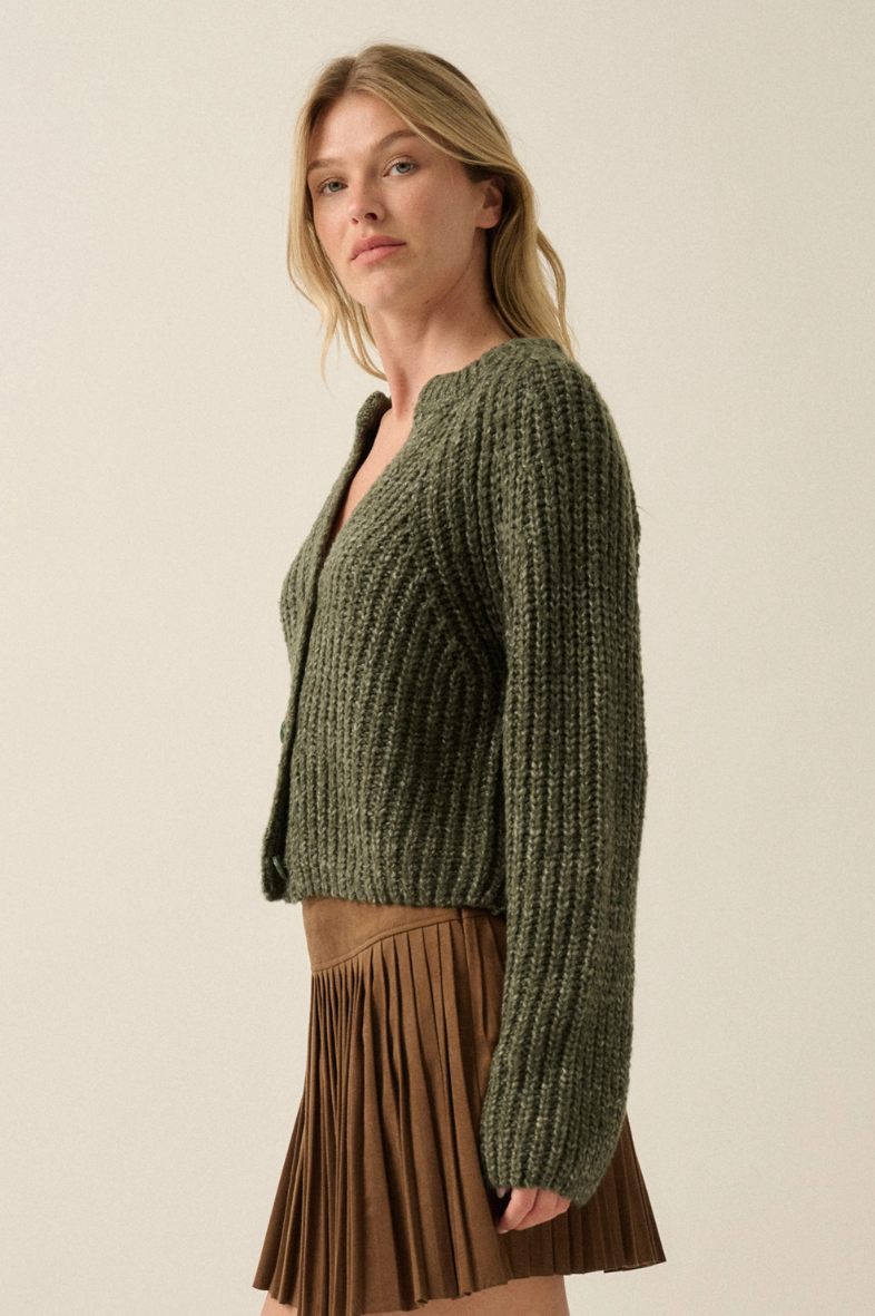 •DAPHNE - OLIVE• cotton blend ribbed knit cardigan