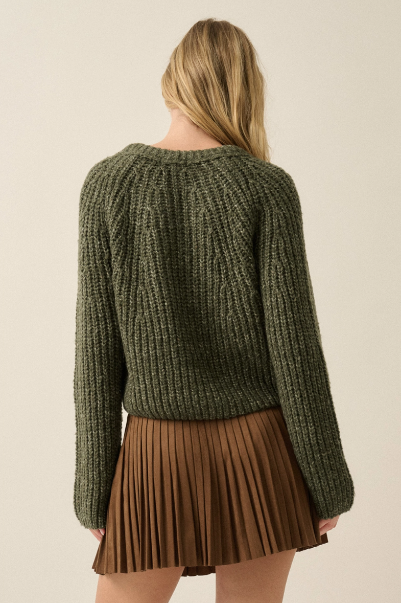 •DAPHNE - OLIVE• cotton blend ribbed knit cardigan
