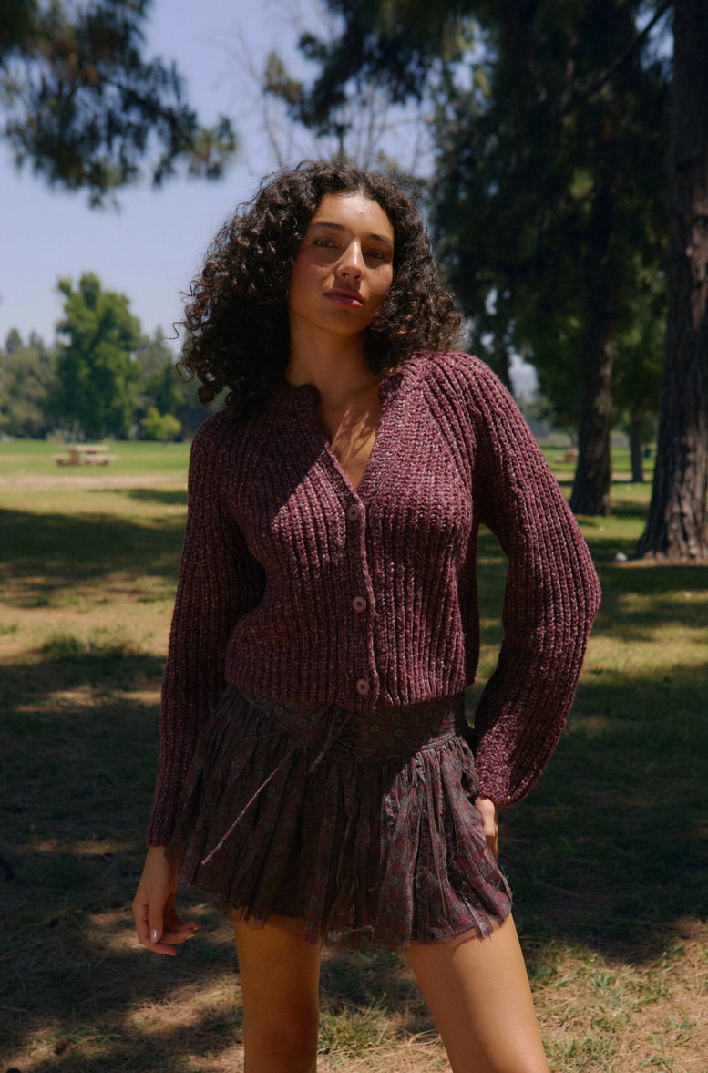•DAPHNE - SANGRIA• cotton blend ribbed knit cardigan