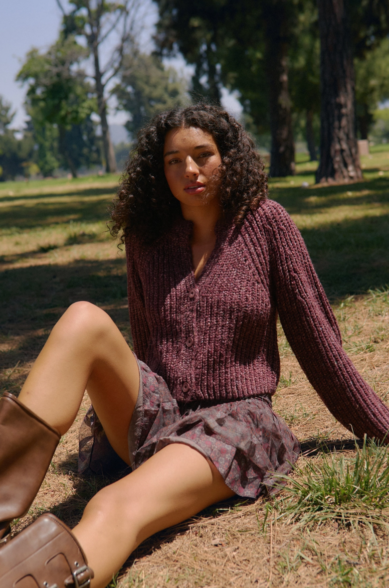 •DAPHNE - SANGRIA• cotton blend ribbed knit cardigan