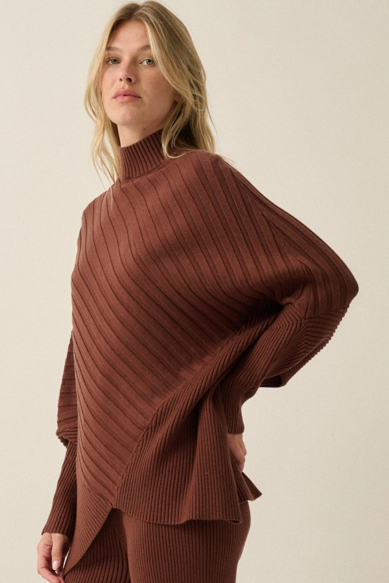 •MERYL• asymmetric ribbed knit dolman sweater