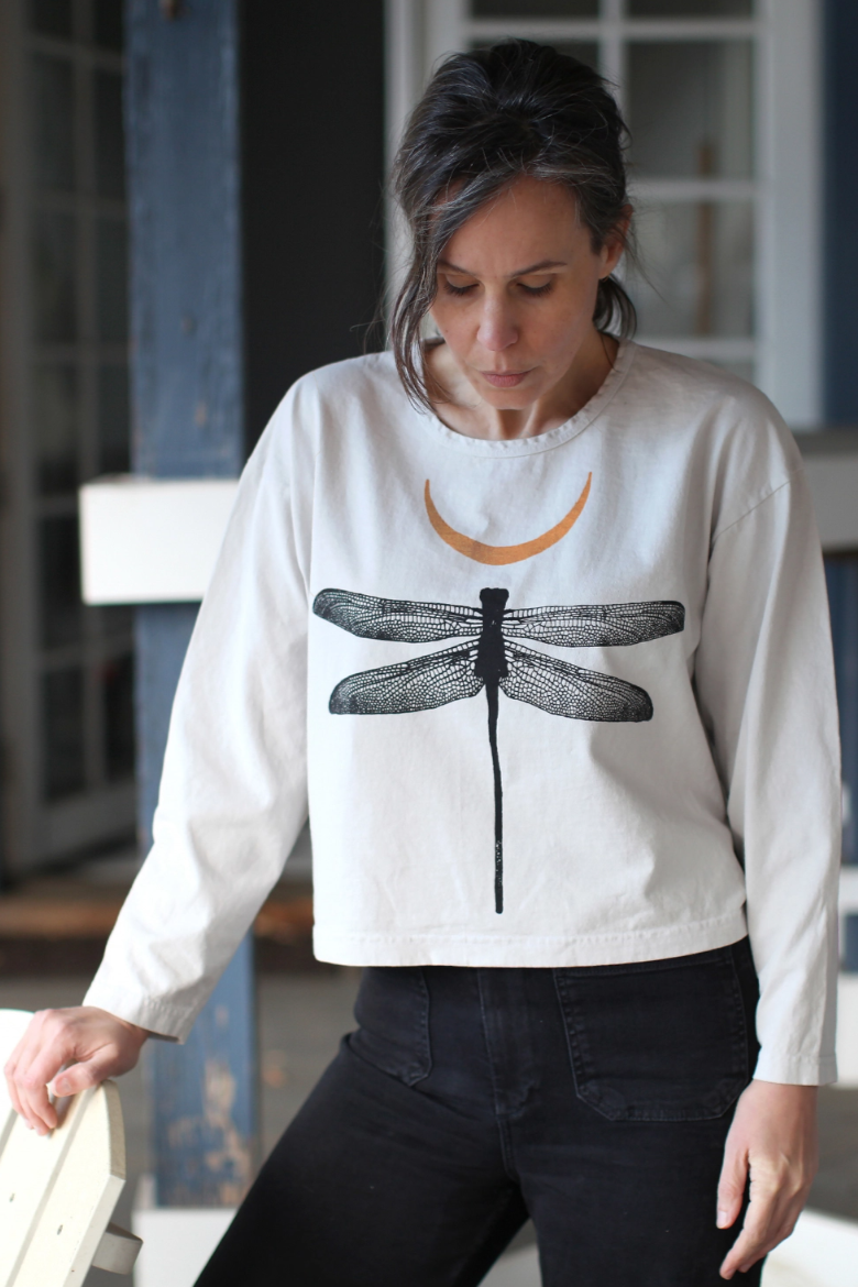 •DRAGONFLY CRESCENT• heavyweight cotton long sleeve top (USA)