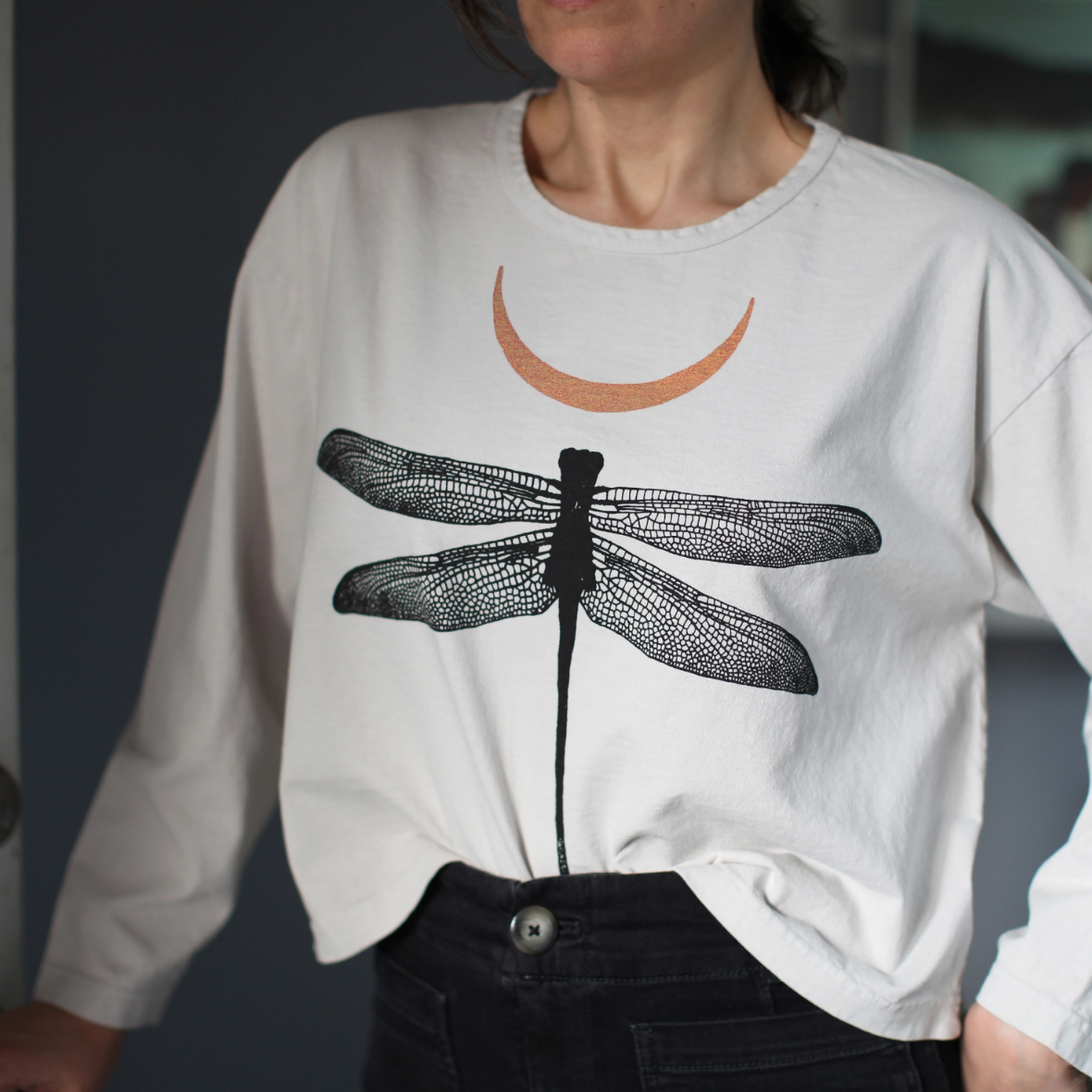 •DRAGONFLY CRESCENT• heavyweight cotton long sleeve top (USA)