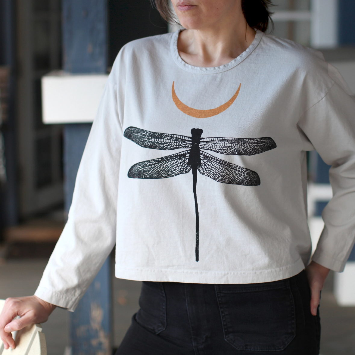 •DRAGONFLY CRESCENT• heavyweight cotton long sleeve top (USA)