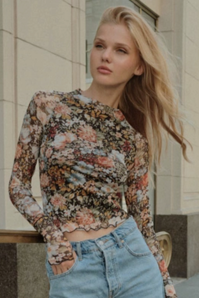 •SOPHIE• semi-sheer mesh floral top