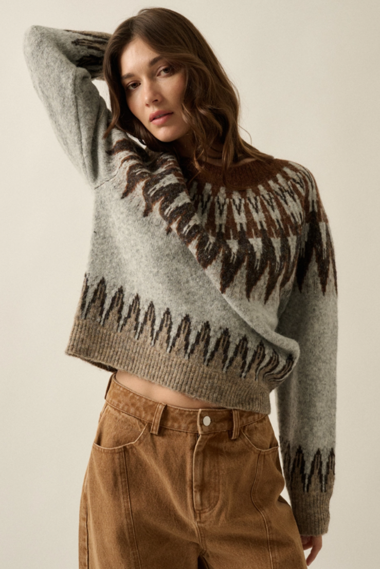 •FIONA - EARTH• wool blend fair isle knit sweater