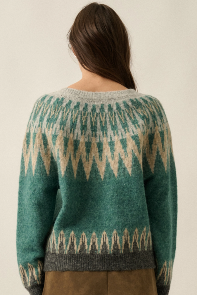 •FIONA - WATER• wool blend fair isle knit sweater