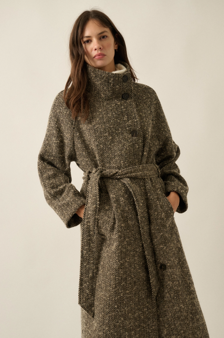 •ONASSIS• herringbone tweed overcoat