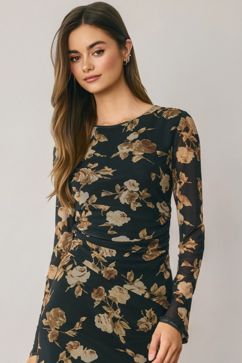 •SYLVIA• floral mesh asymmetric top