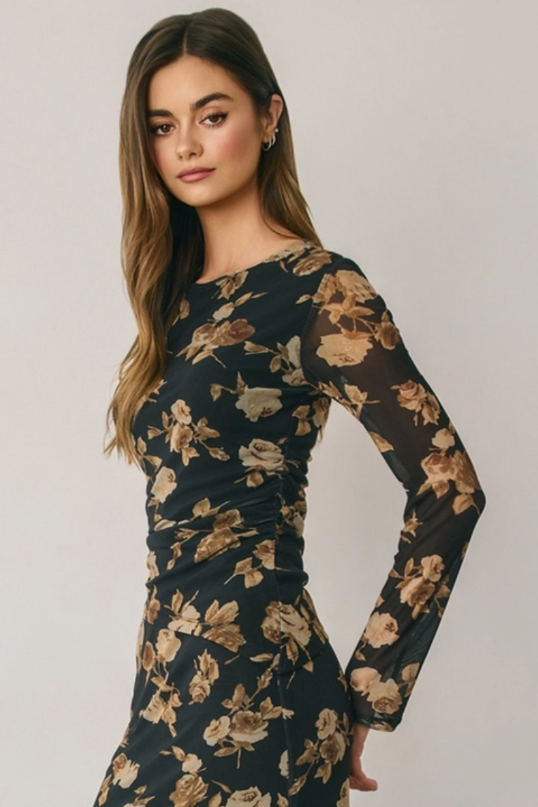•SYLVIA• floral mesh asymmetric top