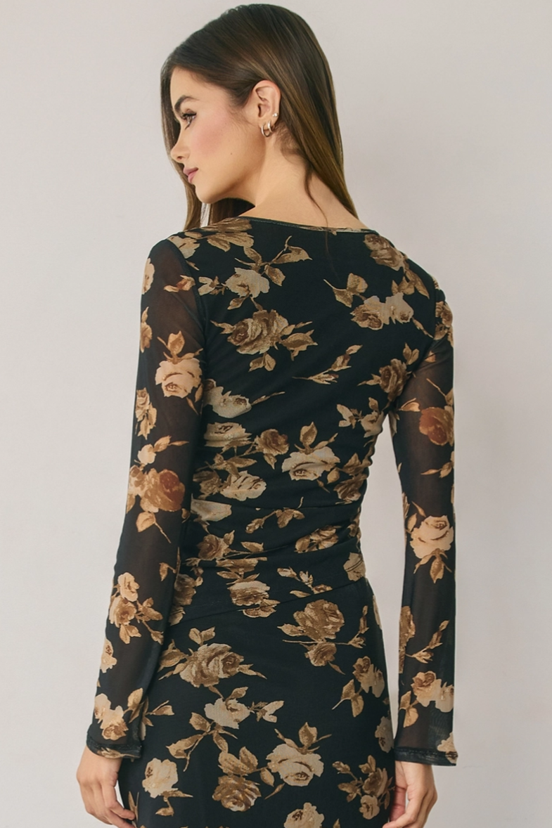 •SYLVIA• floral mesh asymmetric top