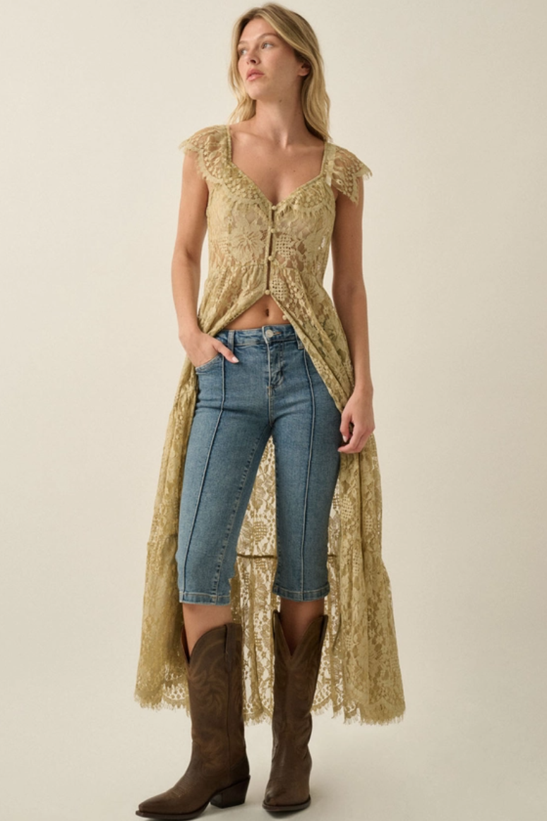 •DOVE• lacy cotton blend cap sleeve duster
