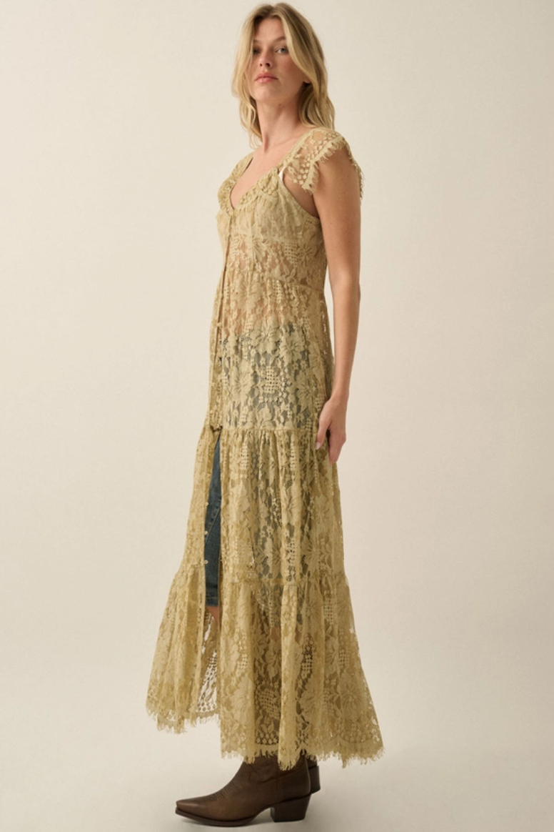 •DOVE• lacy cotton blend cap sleeve duster