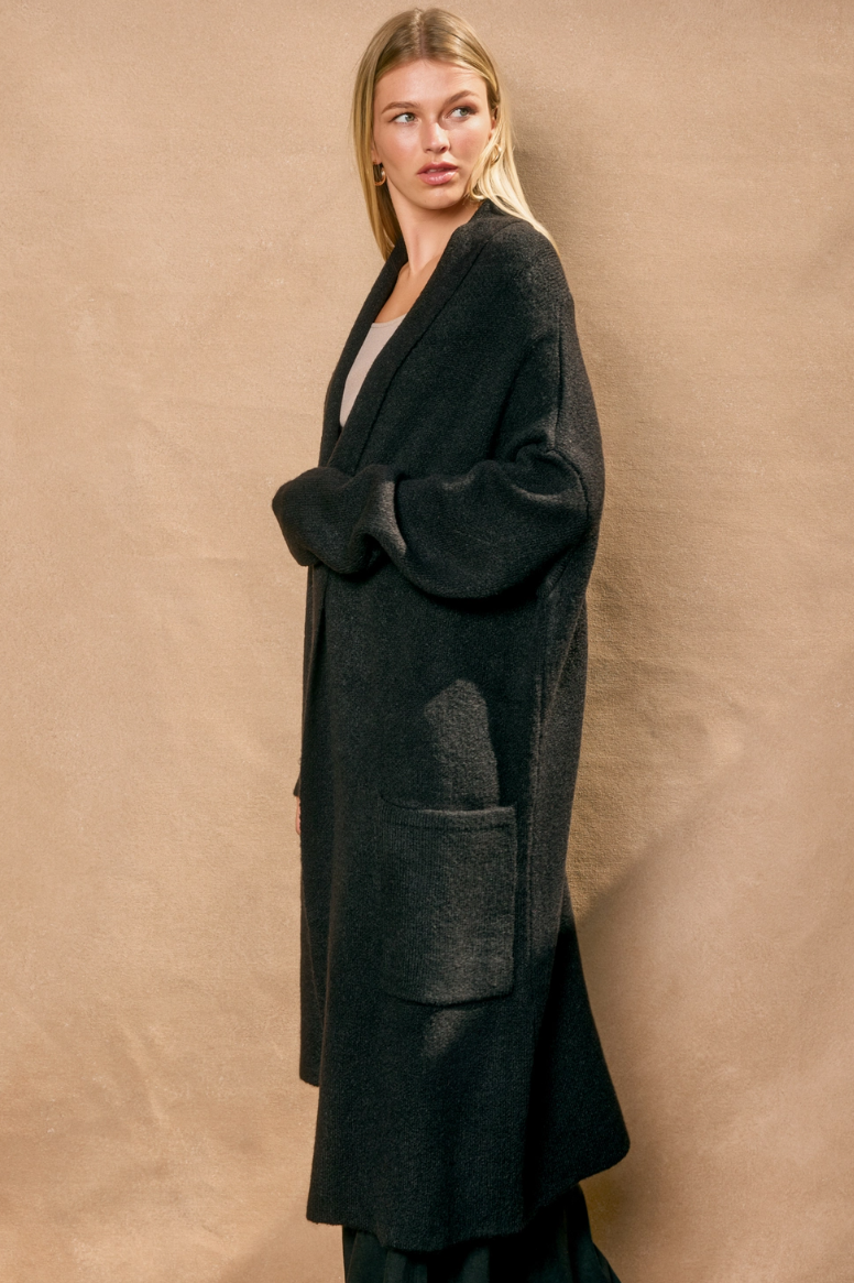 •CHARLIZE - BLACK• soft knit duster cardigan