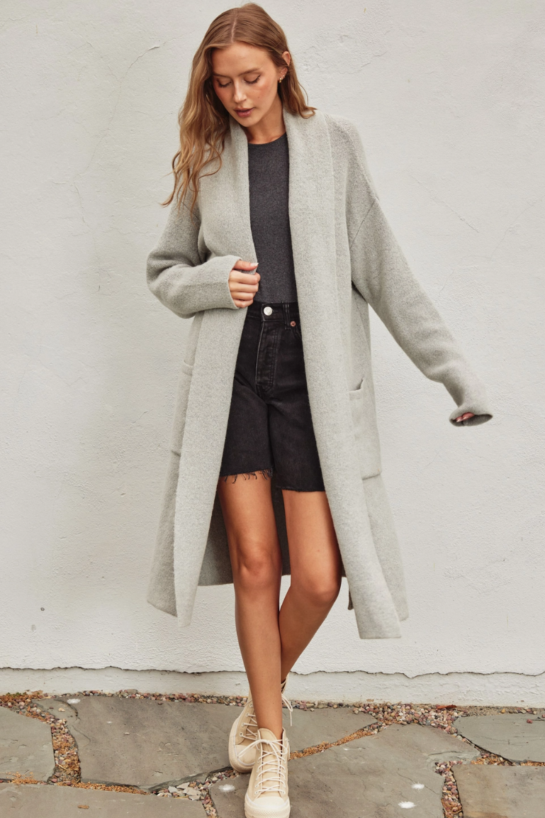 •CHARLIZE - LIGHT GREY• soft knit duster cardigan