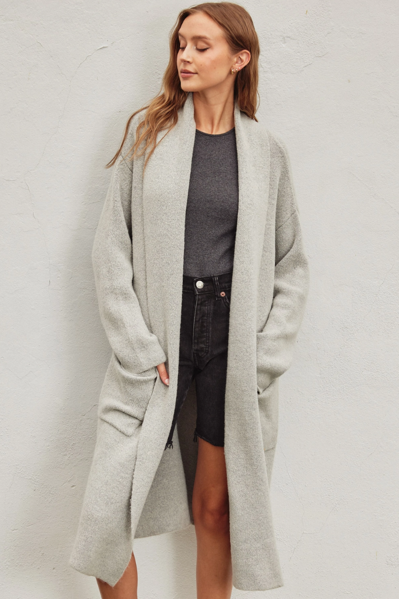 •CHARLIZE - LIGHT GREY• soft knit duster cardigan