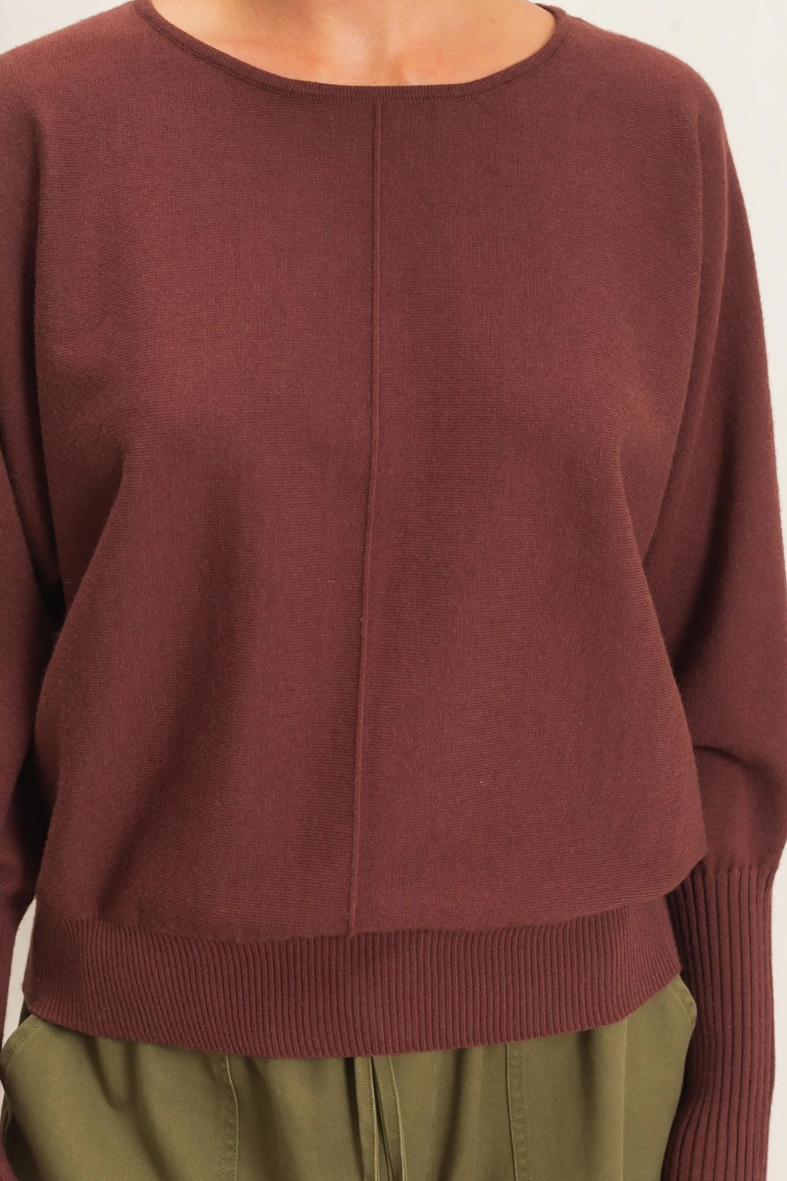 •RACHEL - CHERRY CHOCOLATE• exposed seam batwing sweater