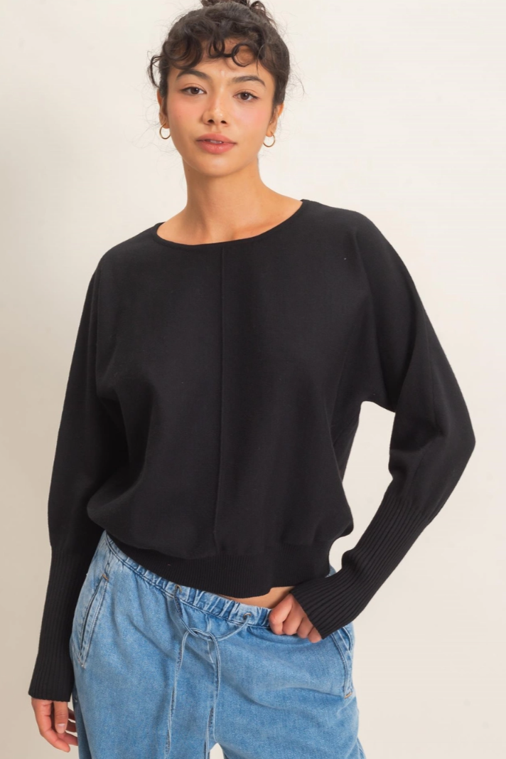 •RACHEL - BLACK• exposed seam batwing sweater