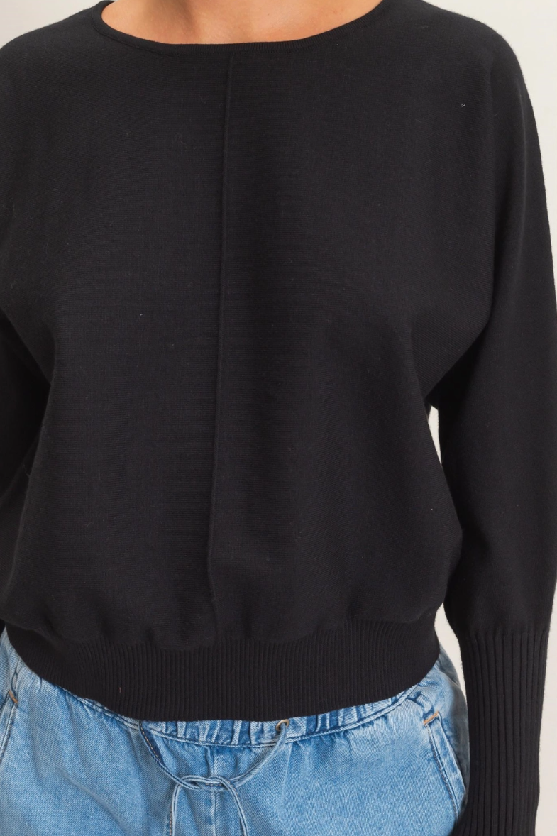 •RACHEL - BLACK• exposed seam batwing sweater